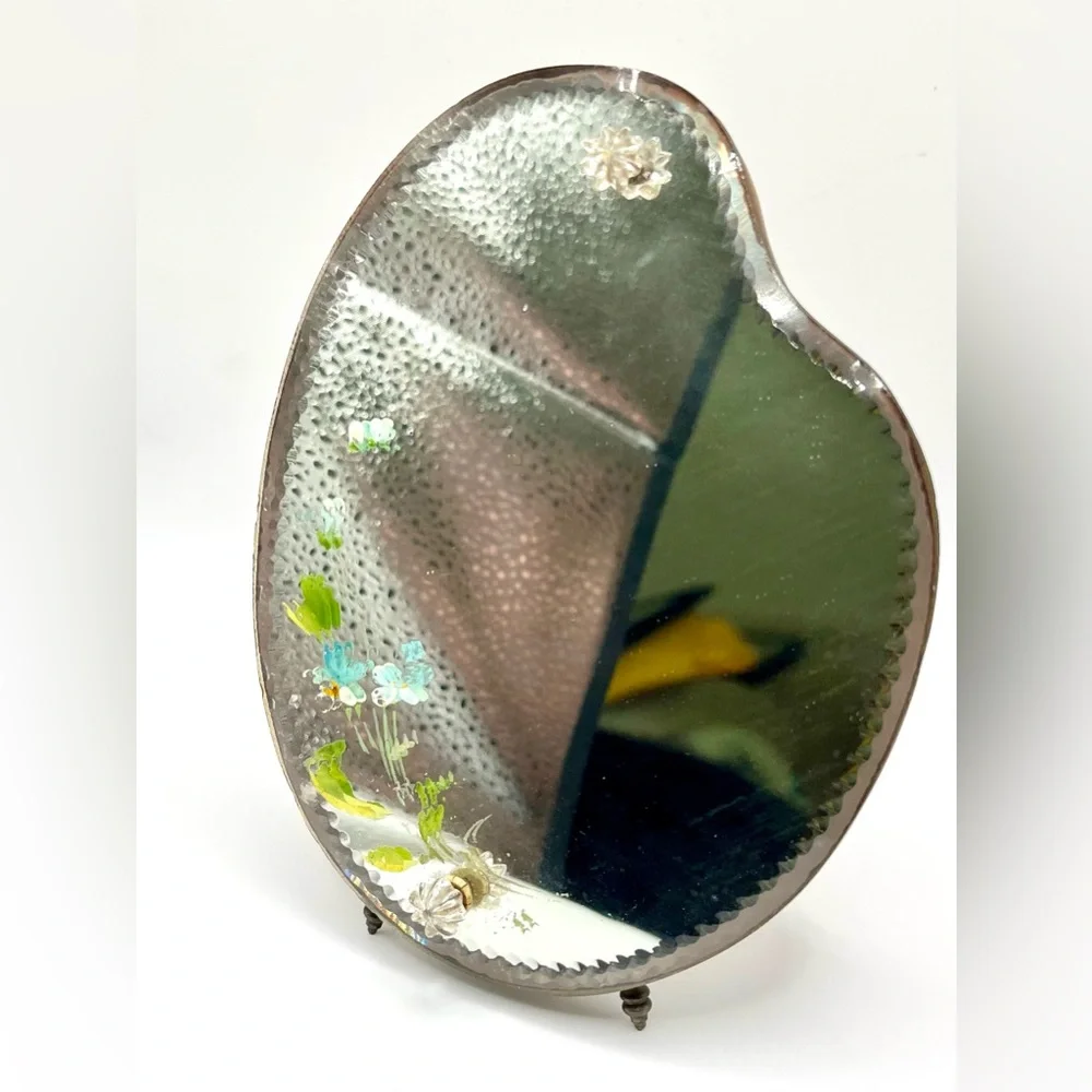 Vintage Art Deco Hand Painted Floral Beveled Mirror - Picture 10 of 10